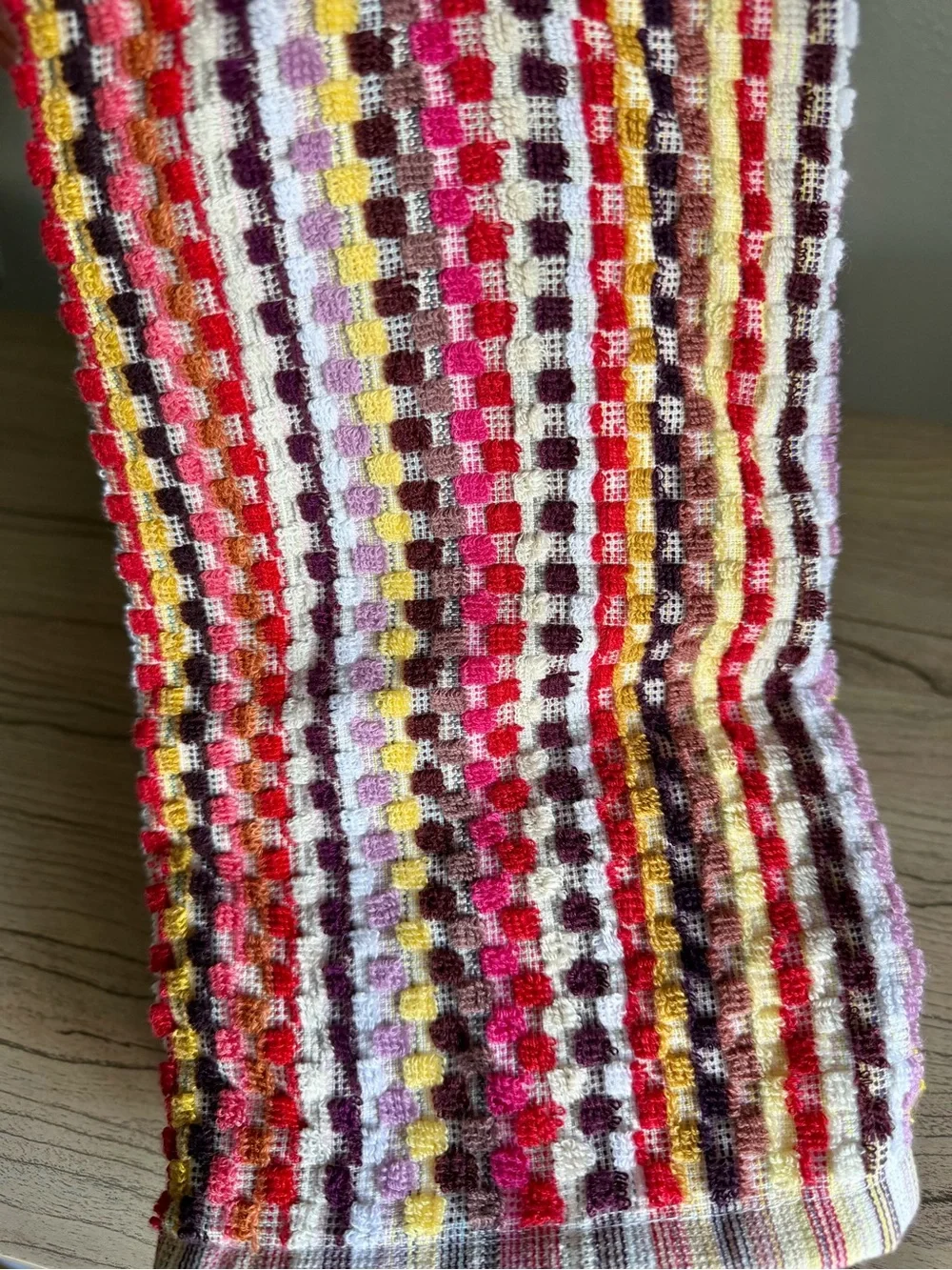 DEBORAH CONNOLLY FALL KITCHEN TOWELS (3) BLOCKS RED GOLD PURPLE 100% COTTON